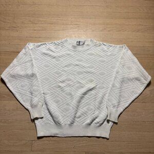 Vintage Hilton Men's Large Cream Cotton Knit Diamond Pattern Sweater USA